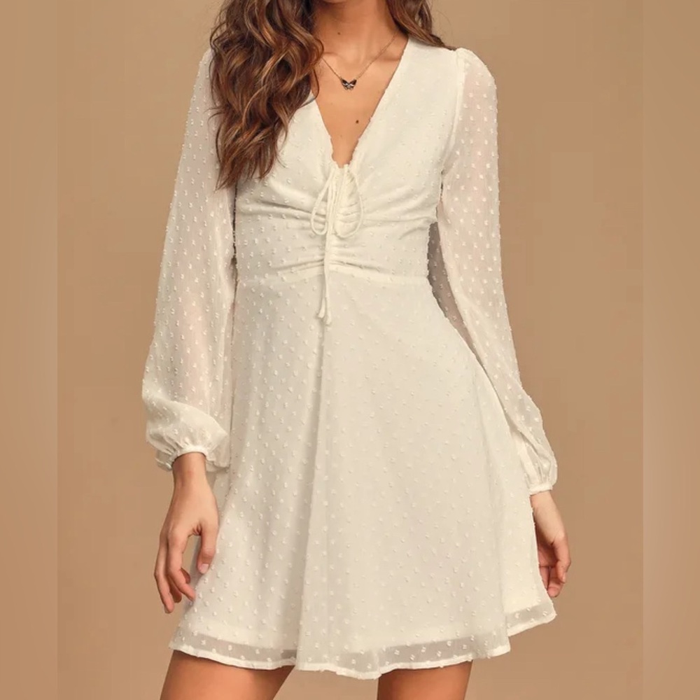 White Dotted Long Sleeve Dress